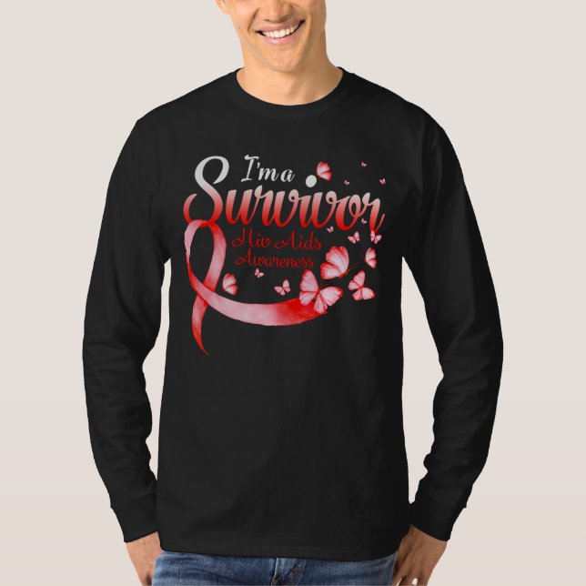 Camiseta I'm A Survivor Hiv Aids Awareness Butterfly Ribbon (Frente)