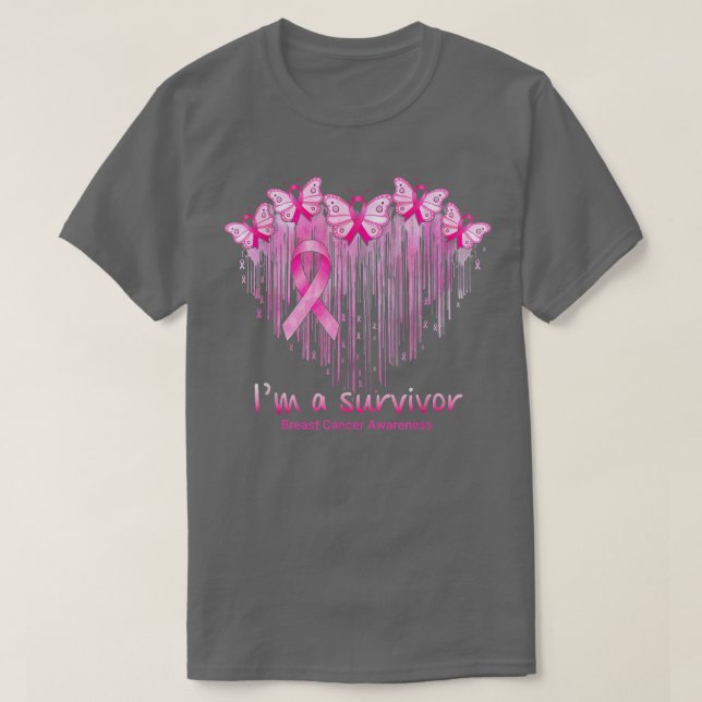 Camiseta I'm A Survivor Pink Butterfly Breast Cancer Awaren (Frente do Design)