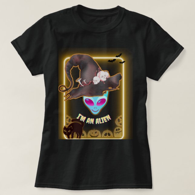Camiseta "I'M AN ALIEN" Halloween T-Shirt: Neon Design (Frente do Design)