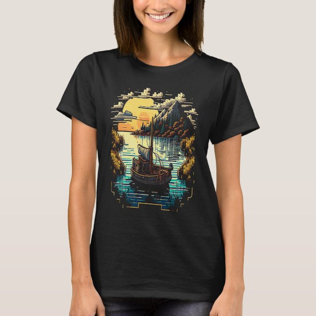 Camiseta I'm an angler with a boat and go fishing pixel art (Frente)