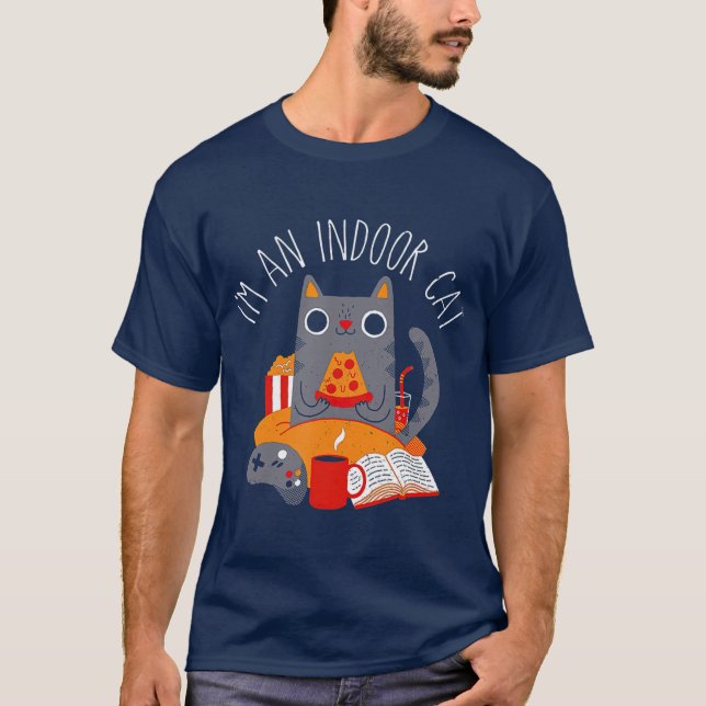 Camiseta Im An Indoor Cat Funny Reading Coffee Gaming Cat (Frente)
