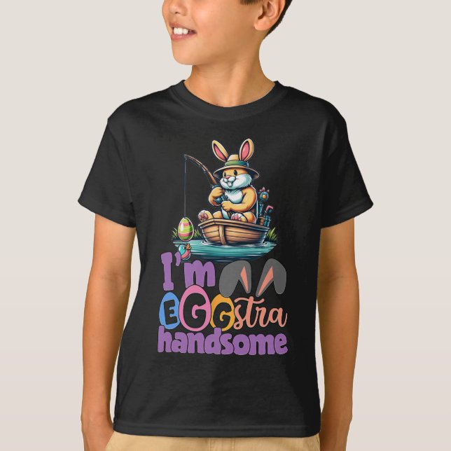Camiseta Im Eggstra Handsome Bunny Fishing B Fish Easter Da (Frente)