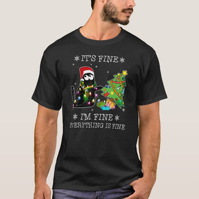 Camiseta I'm Fine Everything Is Fine Black Cat Christmas Tr (Frente)
