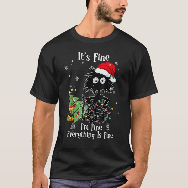 Camiseta I'm Fine Everything Is Fine Black Cat Christmas Tr (Frente)
