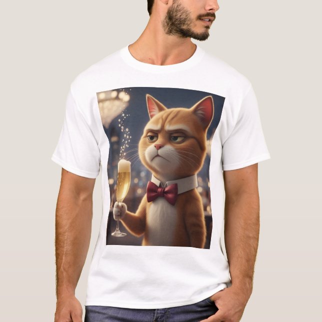 Camiseta I'm Just Here for the Champagne – Grumpy Party Cat (Frente)