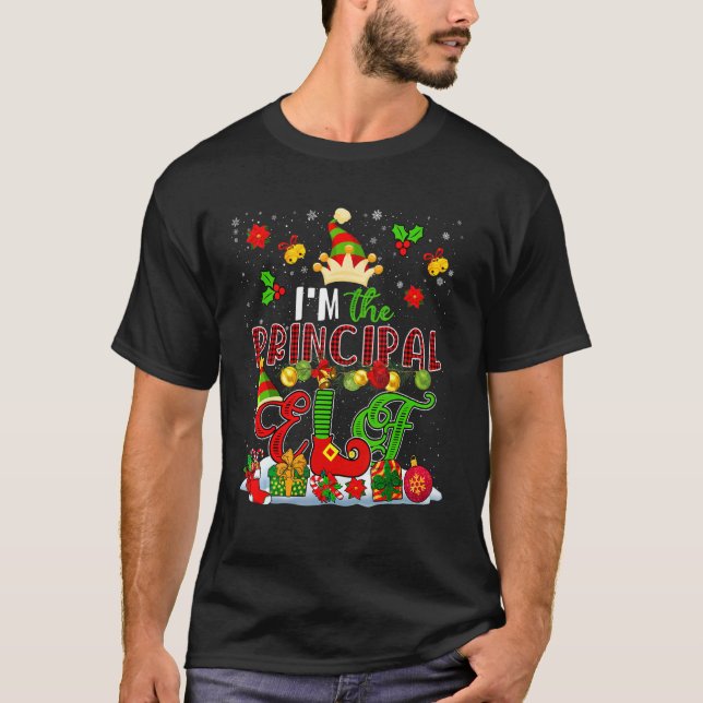 Camiseta I'm The Principal Elf Xmas Plaid Elf Costume  Fami (Frente)