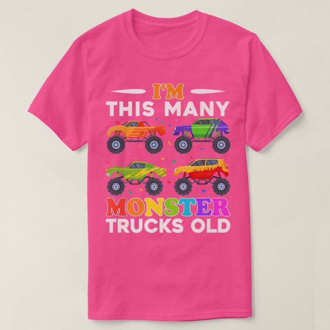 Camiseta I'm This Many Monster Trucks Old 4th Birthday Boy  (Frente do Design)