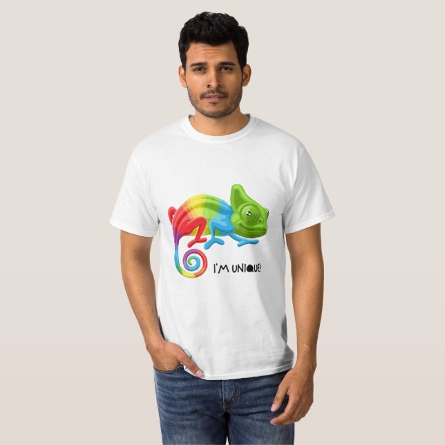 Camiseta I'm Unique Chameleon masculina - Arco-íri (Frente Completa)