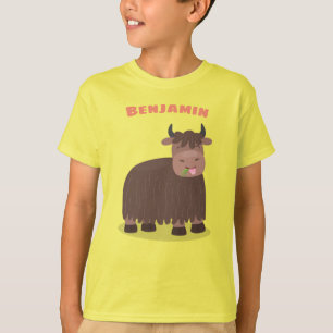 Camiseta Imagem animada de relva feliz comendo iaque engraç