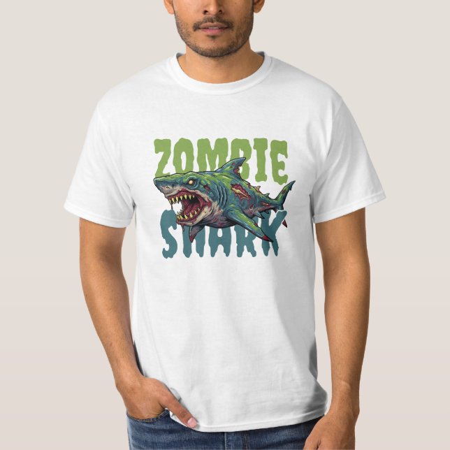 Camiseta Imagem assustadora do tubarão Zombie (Frente)
