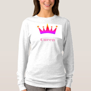 Camiseta Imagem da Coroa com Texto da Rainha Ash Manga Long