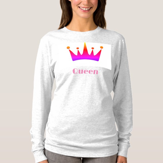 Camiseta Imagem da Coroa com Texto da Rainha Ash Manga Long (Frente)