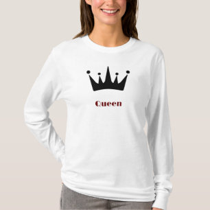 Camiseta Imagem da Coroa com Texto da Rainha Branco Manga L