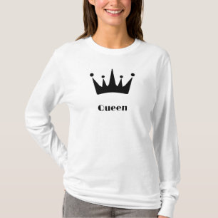 Camiseta Imagem da Coroa com Texto da Rainha Branco Manga L