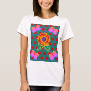 Camiseta Imagem de Borboletas Flores Abstratos multicolorid