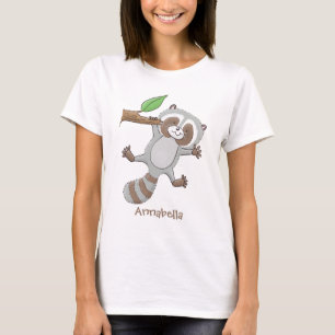 Camiseta Imagem de desenho animado de bebê guaxinim feliz e