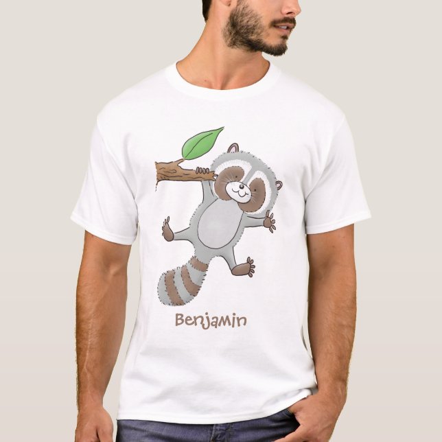 Camiseta Imagem de desenho animado de bebê guaxinim feliz e (Frente)