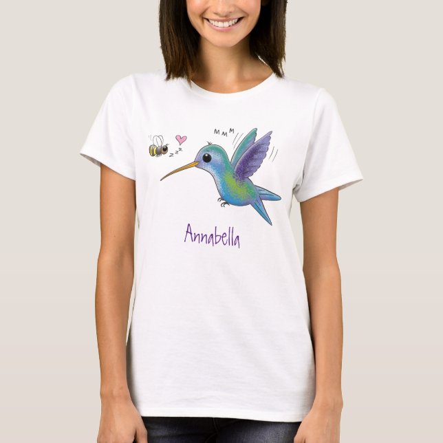 Camiseta Imagem de desenho animado de bee hummingbird (Frente)