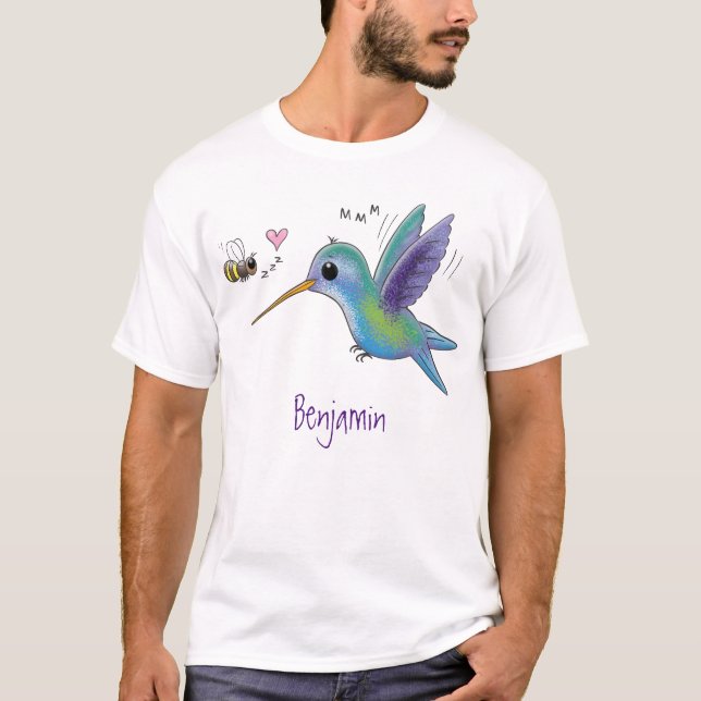 Camiseta Imagem de desenho animado de bee hummingbird (Frente)