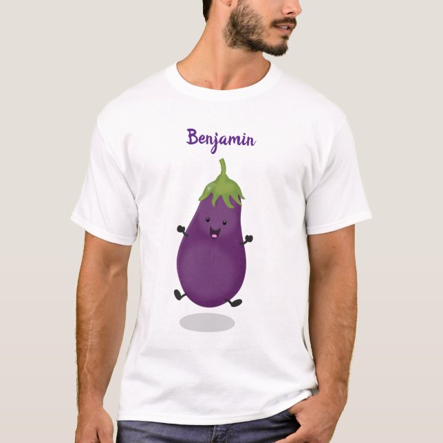 Camiseta Imagem de desenho animado de beringela doce e feli (Frente)