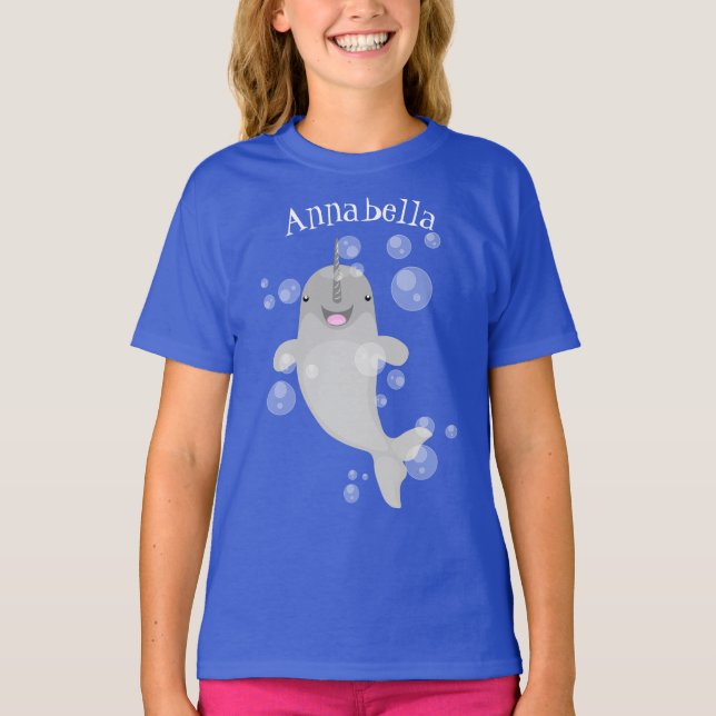 Camiseta Imagem de desenho animado de bolhas de narvais fel (Frente)