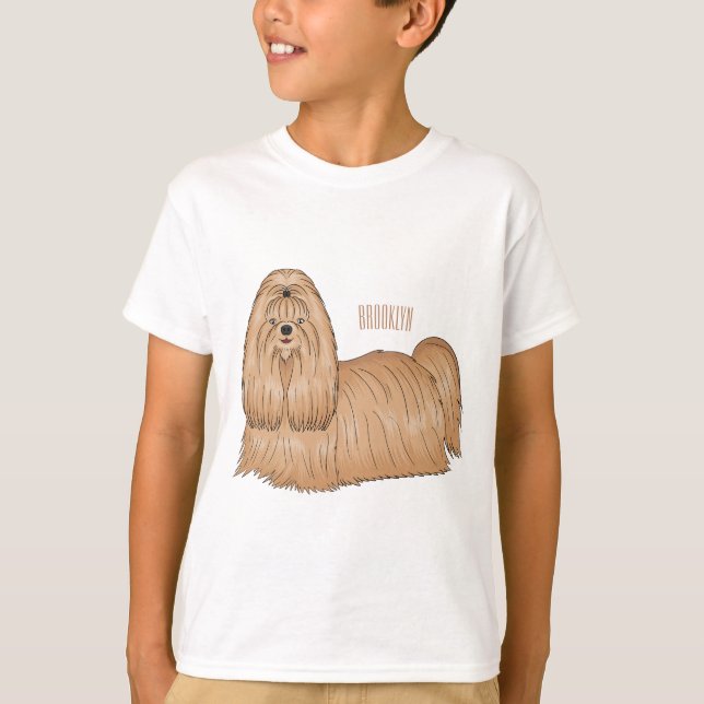 Camiseta Imagem de desenho animado de cabelos longos Shih t (Frente)