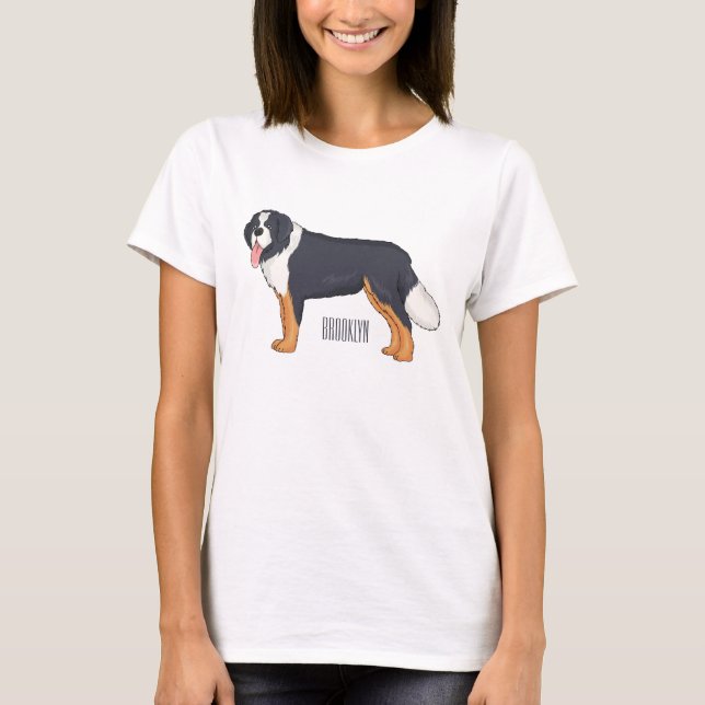 Camiseta Imagem de desenho animado de cão da montanha Berne (Frente)