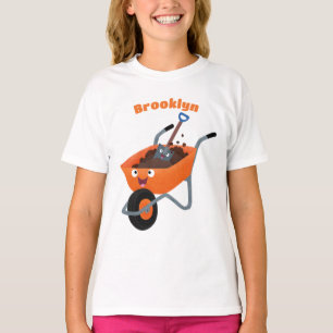 Camiseta Imagem de desenho animado de carrinho de mão laran
