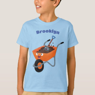 Camiseta Imagem de desenho animado de carrinho de mão laran
