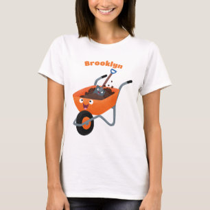 Camiseta Imagem de desenho animado de carrinho de mão laran