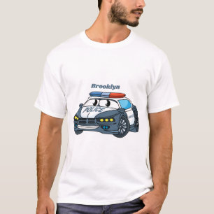 Camiseta Imagem de desenho animado de carro da polícia feli