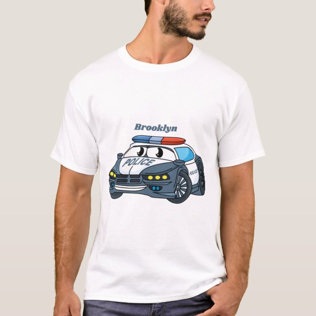 Camiseta Imagem de desenho animado de carro da polícia feli (Frente)