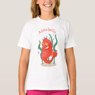 Camiseta Imagem de desenho animado de cavalo-marinho vermel