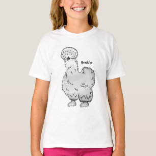 Camiseta Imagem de desenho animado de frango Silkie