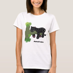 Camiseta Imagem de desenho animado de gato preto-pintado-pi