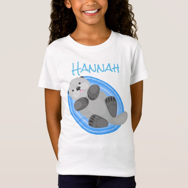 Camiseta Imagem de desenho animado de lontras de mar feliz (Frente)