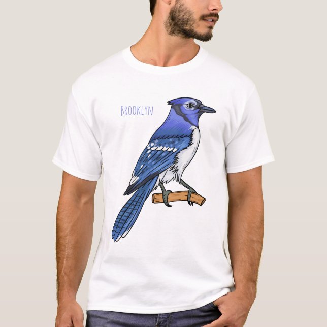 Camiseta Imagem de desenho animado de pássaro azul (Frente)