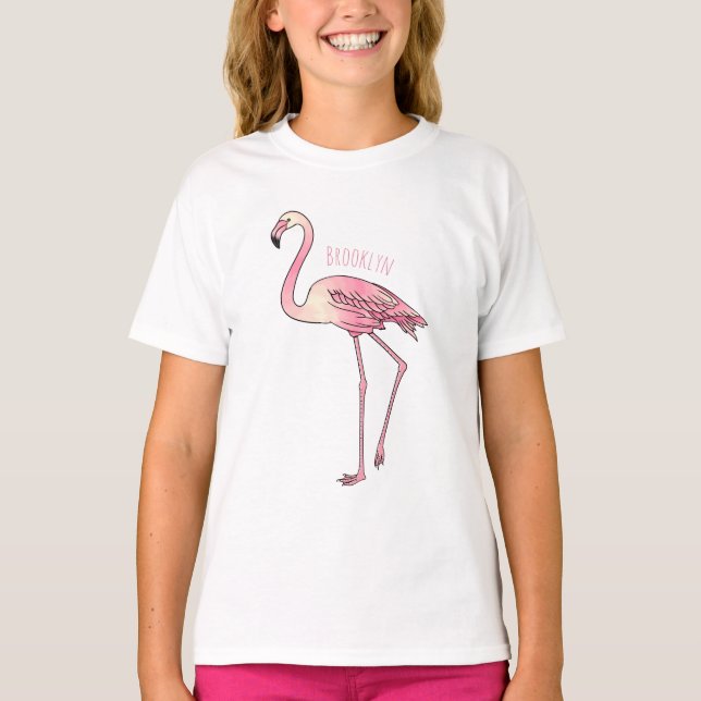 Camiseta Imagem de desenho animado de pássaro Flamingo (Frente)