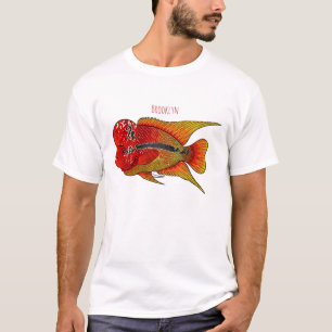 Camiseta Imagem de desenho animado de peixes-cichlid-Flor