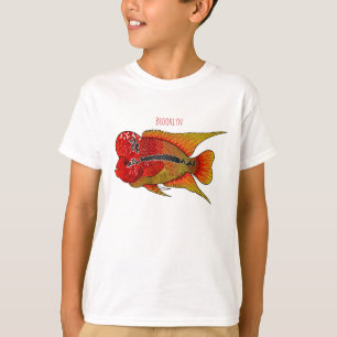 Camiseta Imagem de desenho animado de peixes-cichlid-Flor
