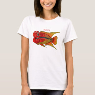 Camiseta Imagem de desenho animado de peixes-cichlid-Flor