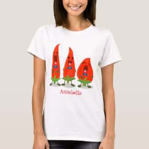 Camiseta Imagem de desenho animado de pimentões cantando p