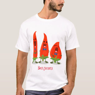 Camiseta Imagem de desenho animado de pimentões cantando p