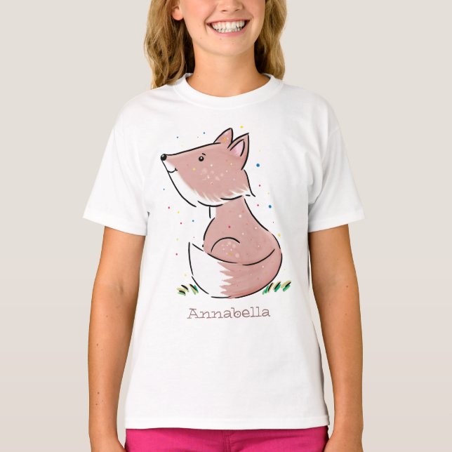 Camiseta Imagem de desenho animado de raposas de bebês (Frente)