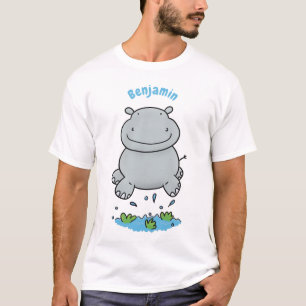 Camiseta Imagem de desenho animado de salto do hipopótamo