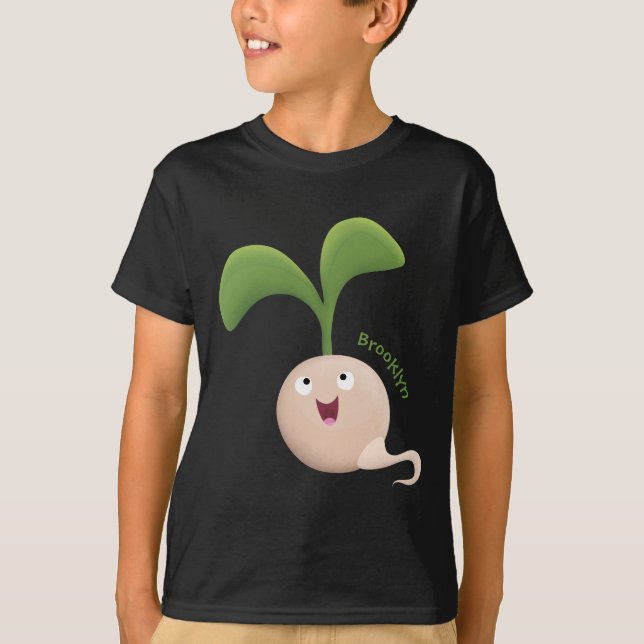 Camiseta Imagem de desenho animado de sementes felizes e bo (Frente)