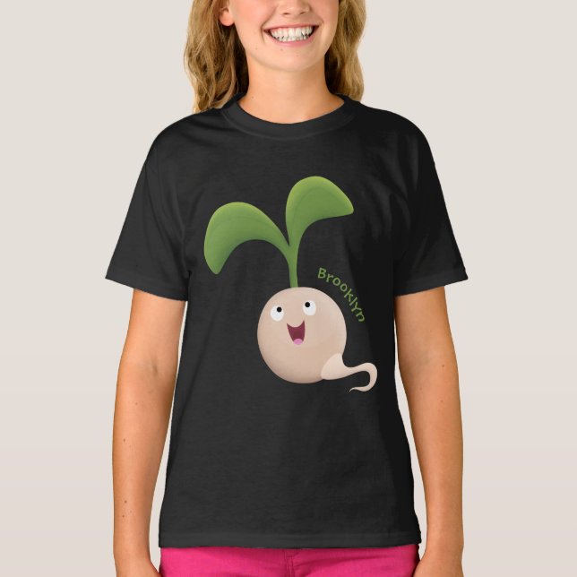 Camiseta Imagem de desenho animado de sementes felizes e bo (Frente)