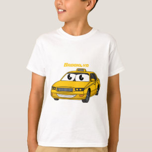 Camiseta Imagem de desenho animado de táxi amarelo bonito