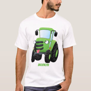 Camiseta Imagem de desenho animado de trator fazenda verde-