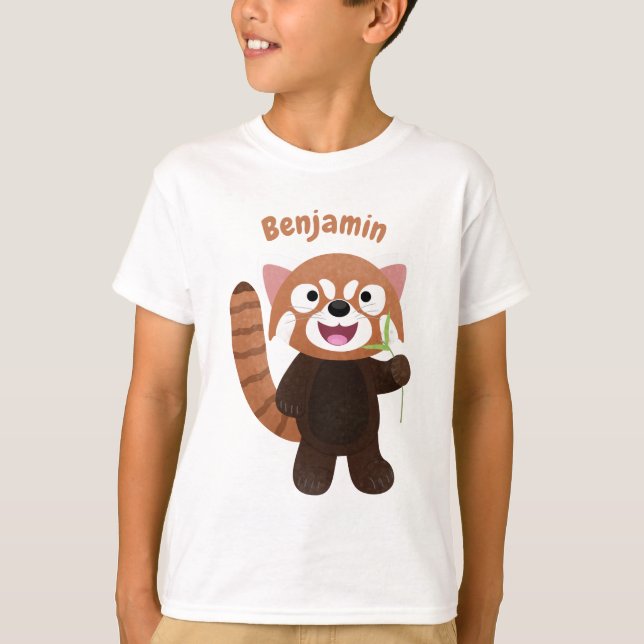 Camiseta Imagem de desenho animado do panda vermelho-bonito (Frente)